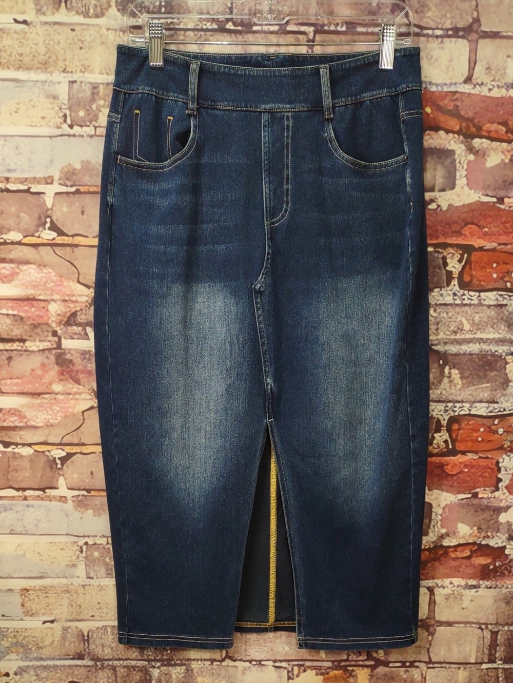 HALARA Stretch Denim Pencil Skirt with Front Slit